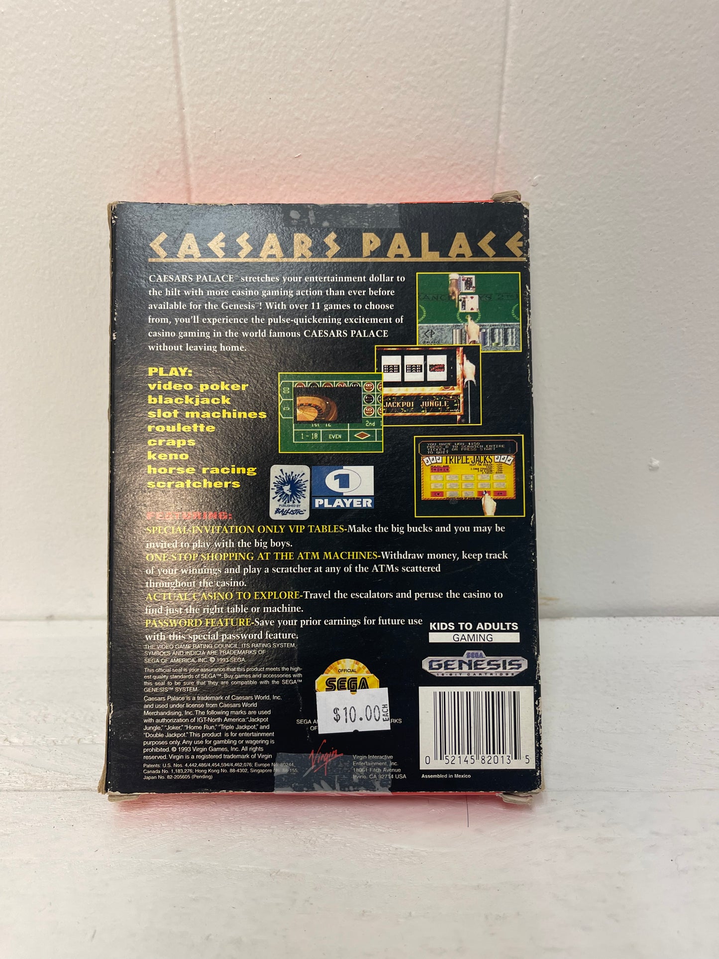 Caesars Palace Sega Genesis 1993 Virgin Games