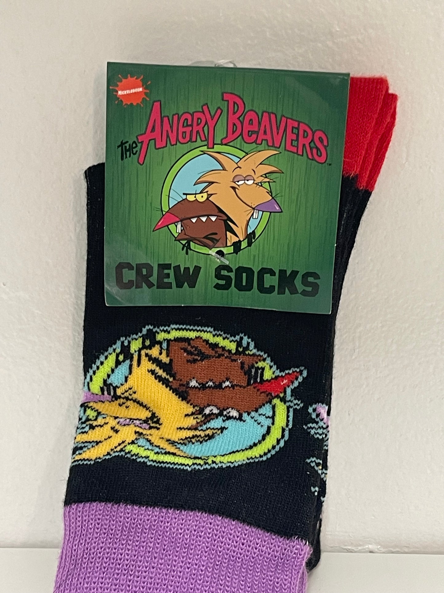 Nickelodeon Nick Box Nicktoons Angry Beavers Black Novelty Cartoon Crew Socks