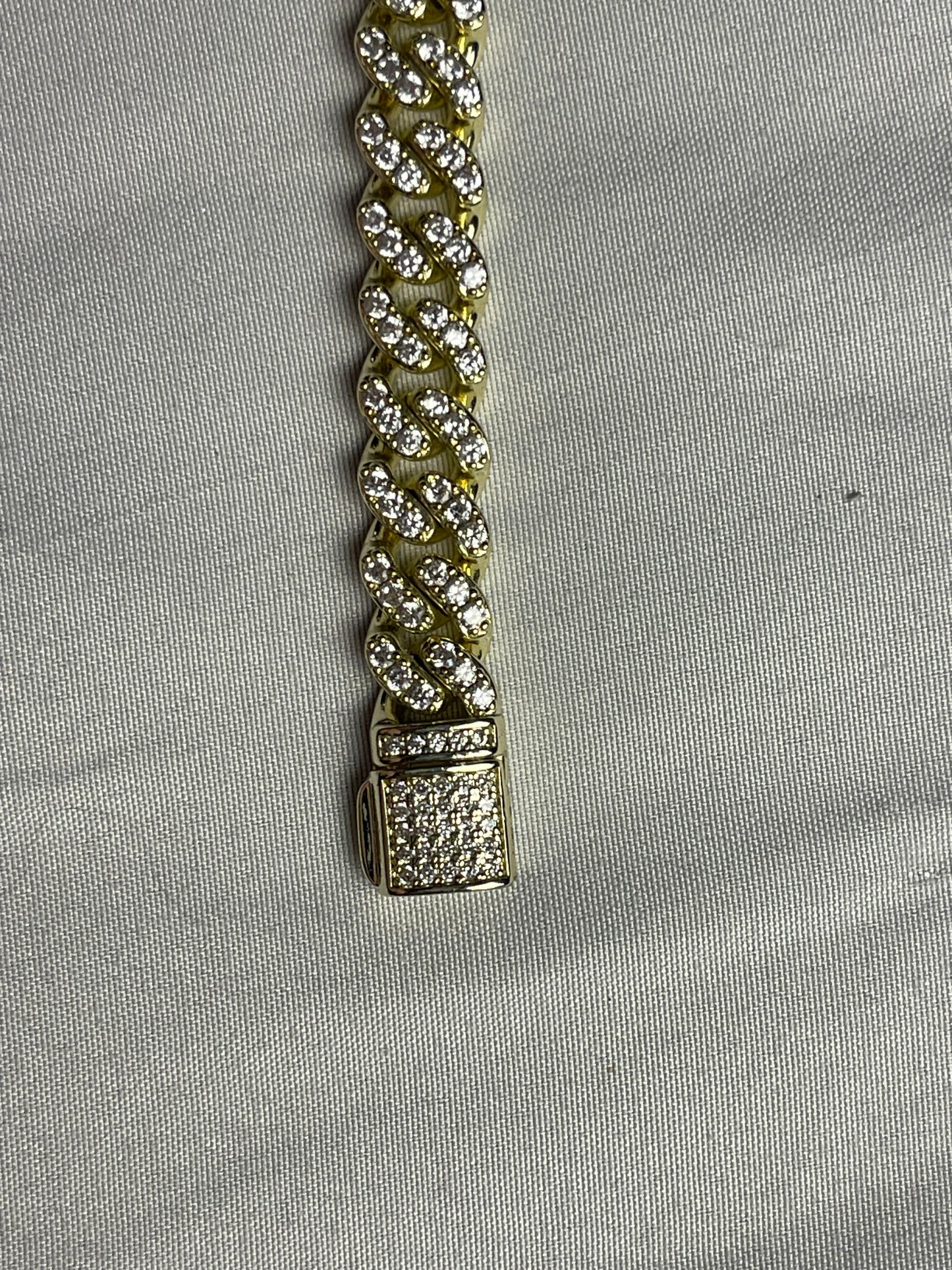 Luxfine 12mm Iced Out Cuban Link Chain Bracelet 14K REAL Gold Plated Hypoallergenic Hip Hop Jewelry 5A+ Cubic Zirconia Prong-setting