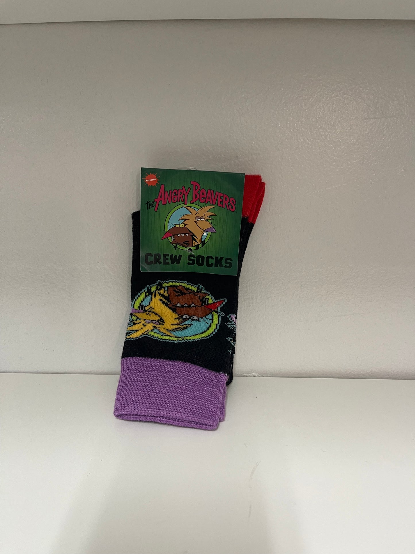Nickelodeon Nick Box Nicktoons Angry Beavers Black Novelty Cartoon Crew Socks