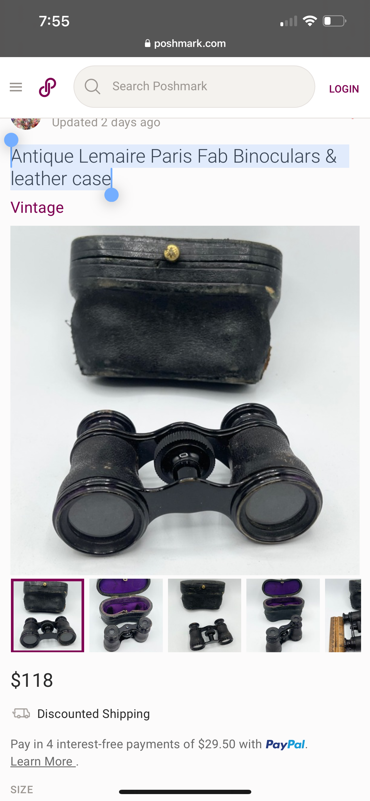 Antique Lemaire Paris Fab Binoculars & leather case
