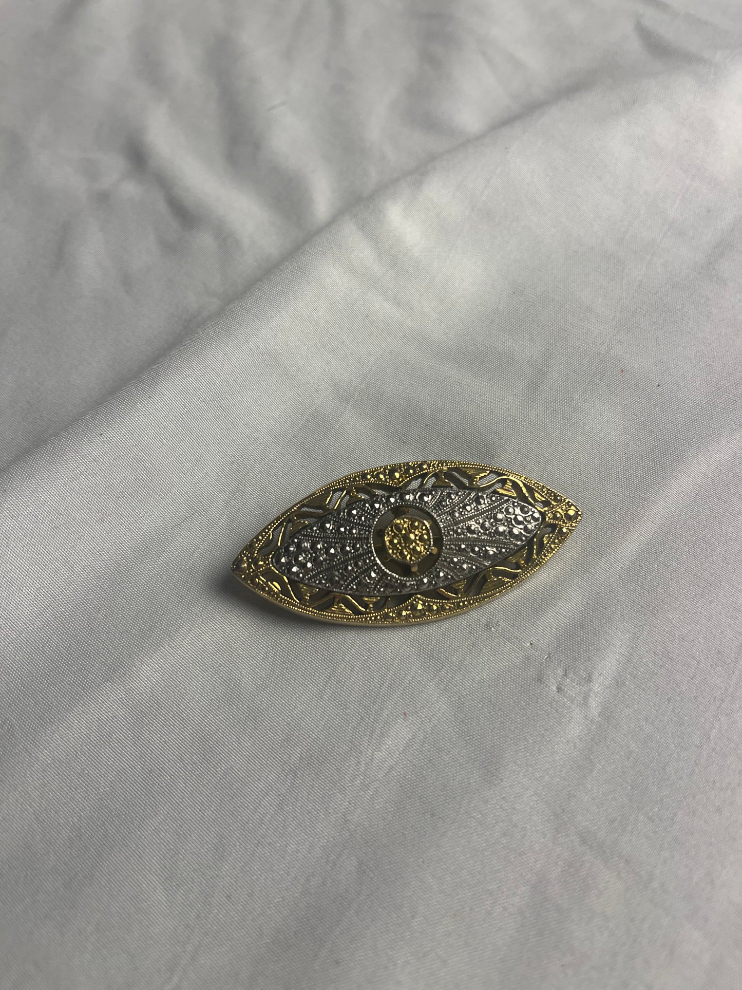 Vintage Open Work Gold Tone Faux Marcasite 1928 Brooch