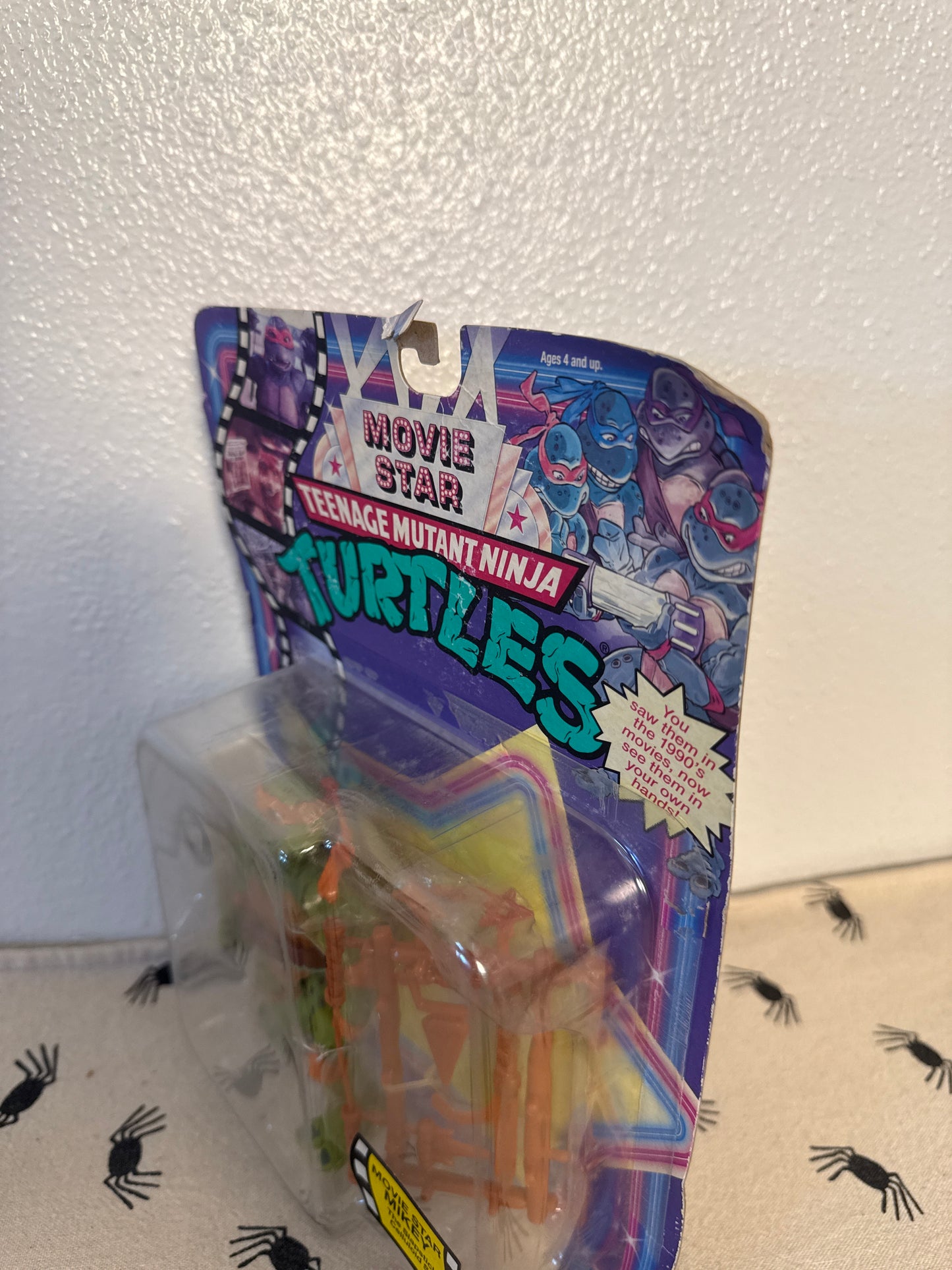 teenage mutant ninja turtles figure. movie star Mikey new in box(sun faded)(package damaged ) see photos