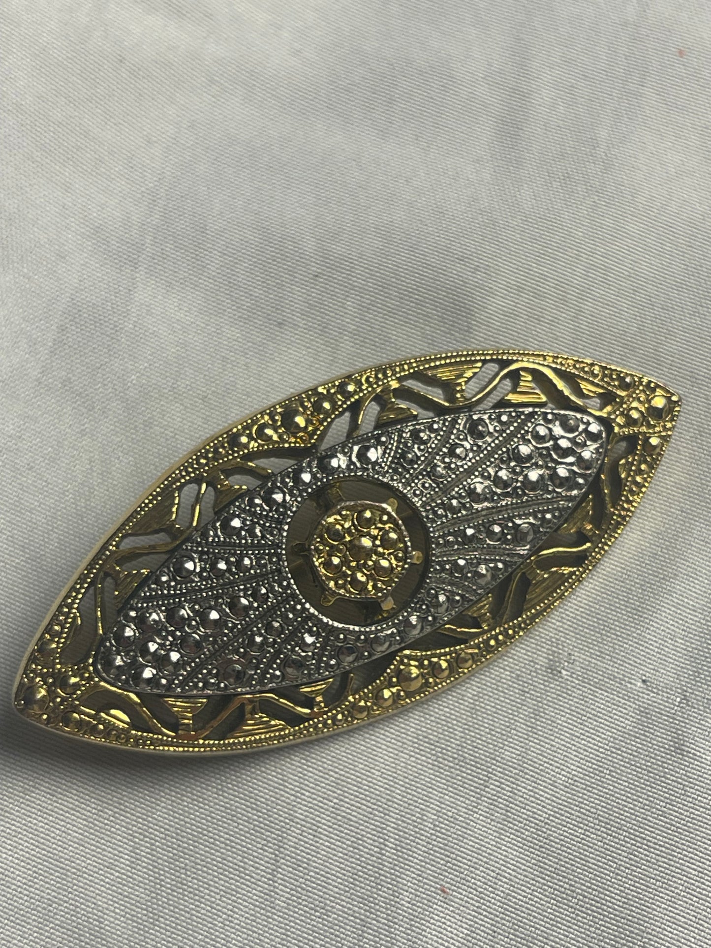 Vintage Open Work Gold Tone Faux Marcasite 1928 Brooch