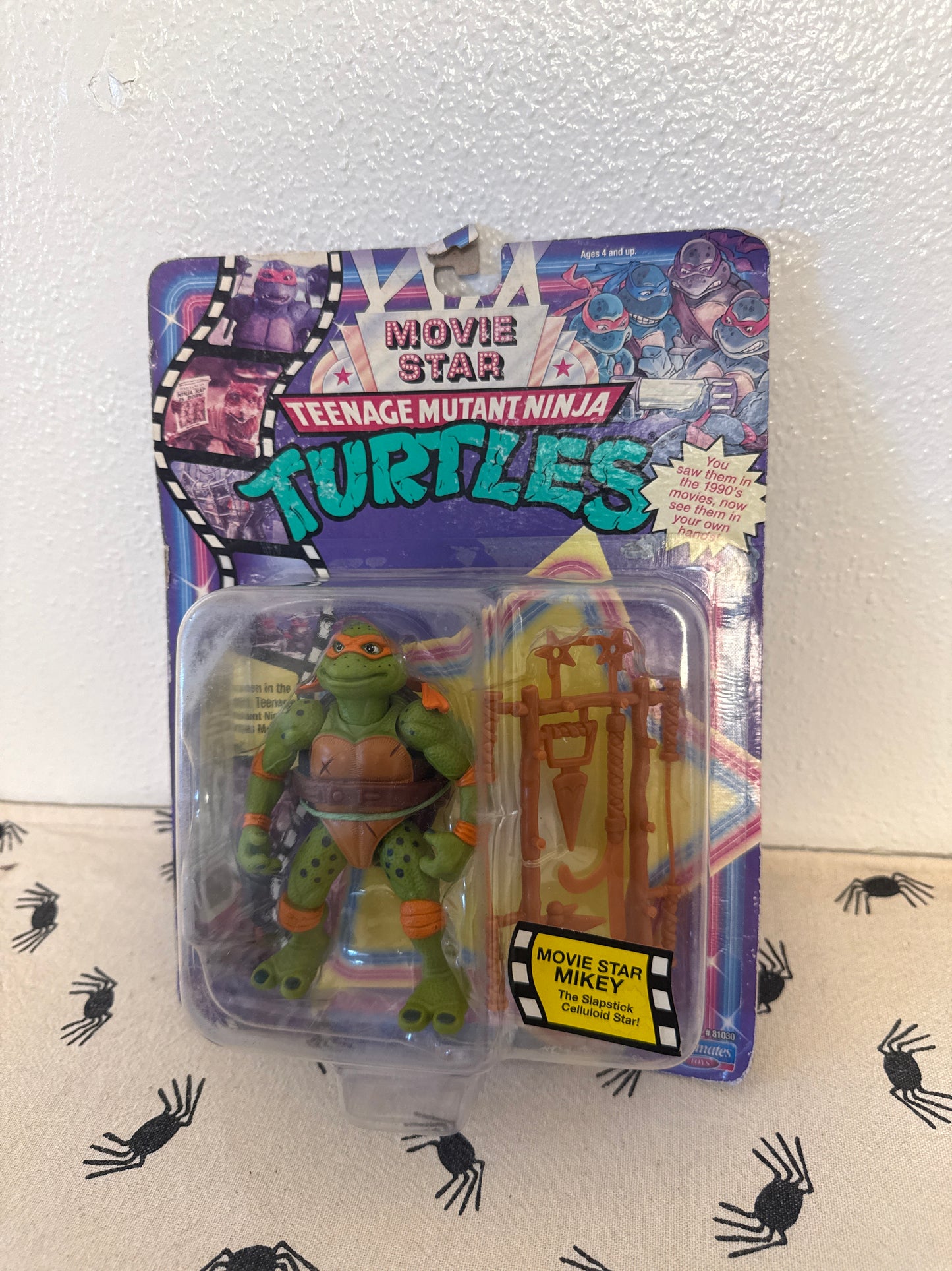 teenage mutant ninja turtles figure. movie star Mikey new in box(sun faded)(package damaged ) see photos