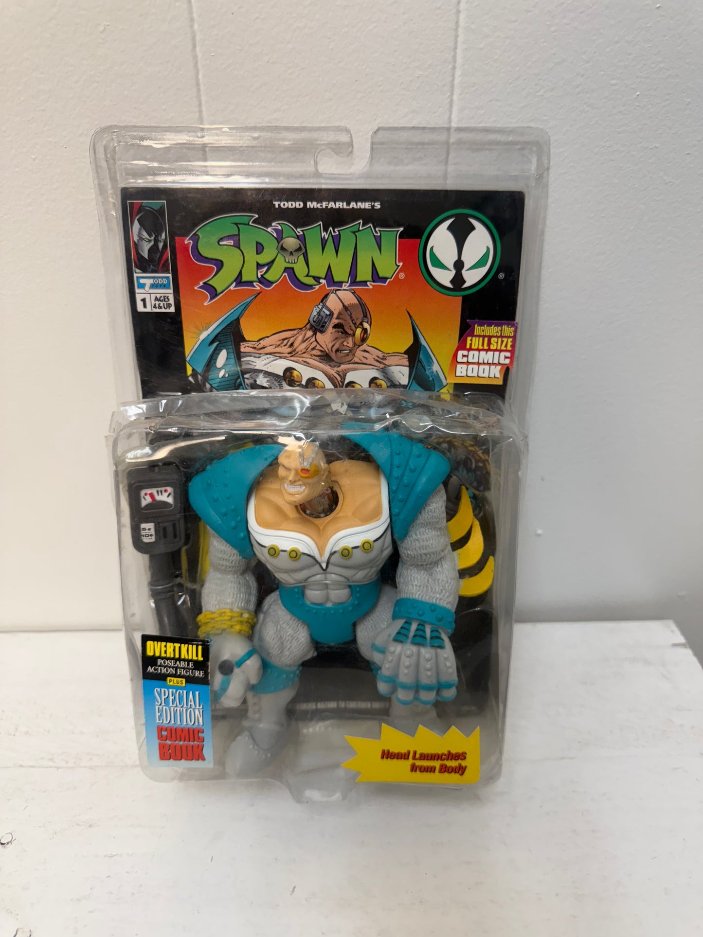 1994 Todd McFarlane's Spawn Overkill Poseable Action Figure with Comic Book